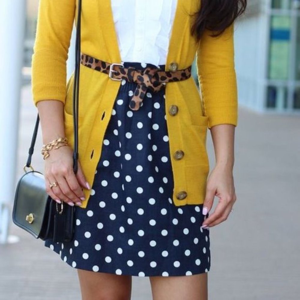 CRISS CROSS Navy Blue Polka Dot Mini Skirt sz M